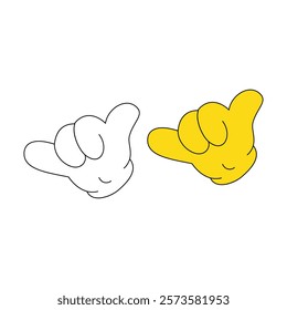 Design illustration of fingers forming call me symbol. Abstract illustration of simple finger icon in flat style in yellow and white. Graphic design template elements with application UI themes