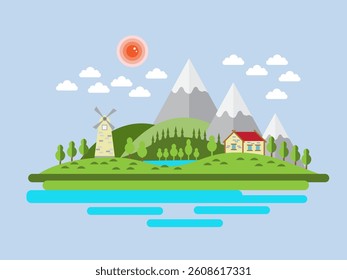 Design Illustration Flat mountain landscape