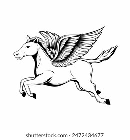 design illustration in the form of a lineart vector black flying horse