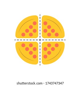 Design Illustration of four neat pizza slices on white background. Suitable for landing pages, icons, stickers and posters.