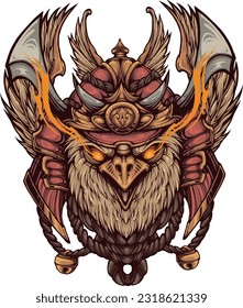 Design Illustration of Garuda Bird combined with Japanese armor and four me behind it. This very detailed design is suitable for making t-shirts