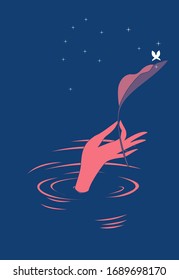 Design illustration glowing art with blue star sign night sky. 