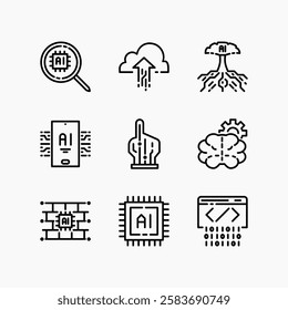 Design Illustration graphic of artificial intelligence set icon part 1 with line style. Suitable for UI, mobile design, web design, etc.