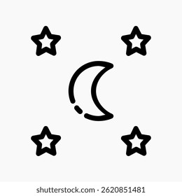 Design Illustration gráfico de lua crescente e ícone de estrela com estilo de linha. Adequado para IU, design móvel, web design, etc.