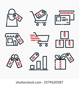 Design Illustration graphic of ecommerce set icon with line style. Suitable for UI, mobile design, web design, etc.