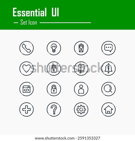 Design Illustration graphic of essential set icon with line style. Suitable for UI, mobile design, web design, etc.