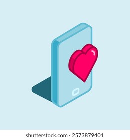 Design Illustration graphic of handphone and like icon with isometric style. Suitable for UI, mobile design, web design, etc
