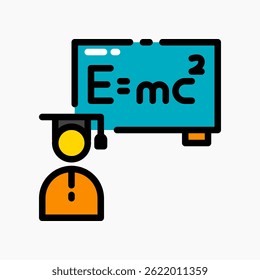 Design Illustration graphic of physics teacher icon with colored outline style. Suitable for UI, mobile design, web design, etc.