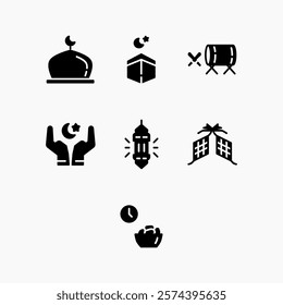 Design Illustration graphic of ramadan set icon icon with glyph style. Suitable for UI, mobile design, web design, etc.