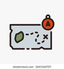 Design Illustration graphic of treasure map icon with colored outline style. Suitable for historical presentation, UI, mobile design, web design, etc.