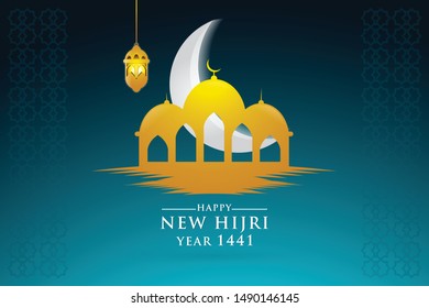 Design illustration happy new Hijri year 1441. Happy Islamic New Year. For the decoration of gift certificates, banners, poster, greeting card and flyer.