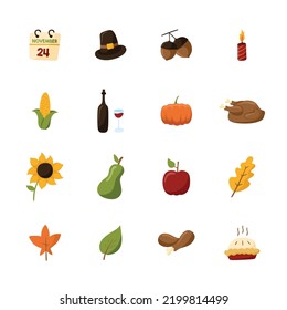 Design Illustration of Happy Thanksgiving Element Set