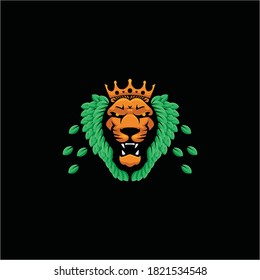 Design Illustration of Head Lion and Leaf. Design Leaf And Lion Perfect for T-shirt