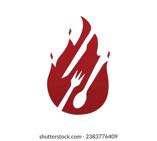 Icono de ilustración de diseño logotipo de la horquilla de fuego y cuchara