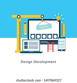  design illustration with icons. Concept of creating websites, creating logos and more