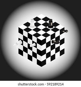 Design illustration of a isometric chess cube. Vector