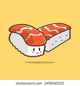 Design an illustration of Japanese food, onigiri and sushi, in a pastel color palette