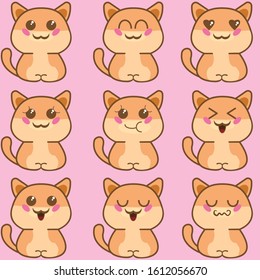 Design Illustration kawai Cute cat emoji bundle vector