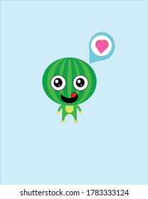 Design illustration of kawaii doodle watermelon fruit characters that want food