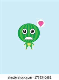 Design illustration of kawaii doodle watermelon fruit characters who feel disappointed