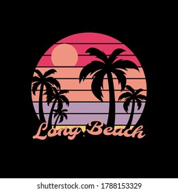 
Design illustration of Long Beach beach view with retro style premium image EPS 10