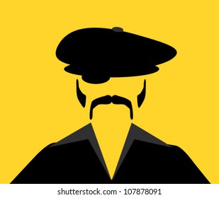 design illustration of man with 70's style hat and sideburns