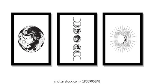 design illustration of the moon in frame