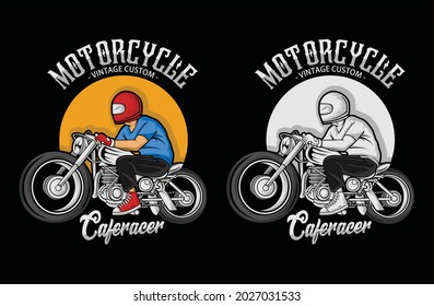 Design Illustration Motorcycle Vintage Custom Caferacer Suitnable For Logo Brand