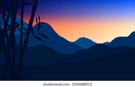 design illustration of mountain nature at dawn with still dark conditions