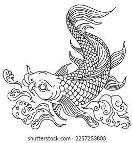 design illustration outline asian gold fish