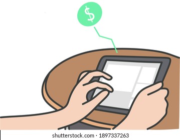 ilustración de diseño que reproduce ipad inteligente en la tabla
sobre un fondo blanco