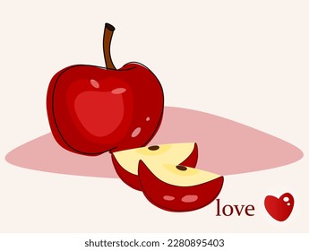 Design of an illustration of a red apple with two segments.