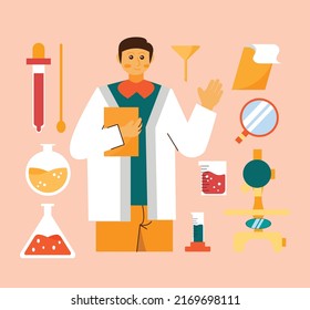 design illustration of scientists and their tools