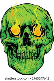 diseño con ilustración del cráneo en incendio