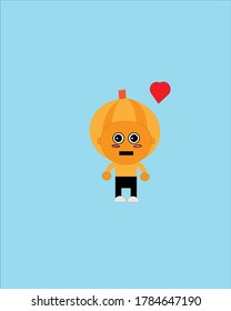 Design illustration of a small boy dressed in pumpkin fruit