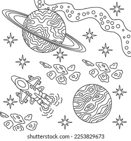 Design illustration Space planet coloring page for kid