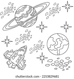 Design illustration Space planet coloring page for kid