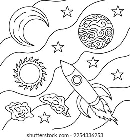 Design illustration Space planet coloring page for kid