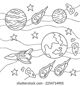 Design illustration Space planet coloring page for kid
