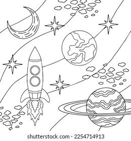 Design illustration Space planet coloring page for kid