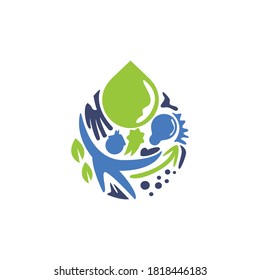 Design illustration that shows a person who was cheerful and elements of the elements that make it can happy in a unitary form of droplets of water, suitable for design your