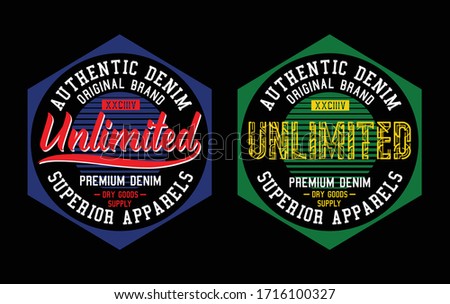 Design illustration typography varsity collection unlimited for t shirt print, vectors
