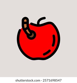 Design Illustration vector graphic of apple and worm icon with line and color style. Suitable for UI, mobile design, web design, etc