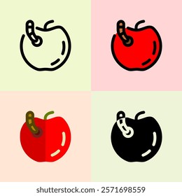 Design Illustration vector graphic of apple and worm set icon with line style. Suitable for UI, mobile design, web design, etc