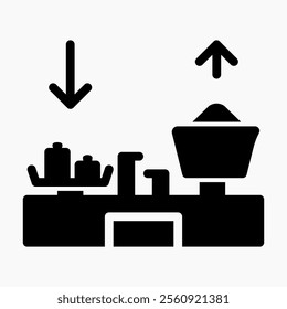 Design Illustration vector graphic of goods scales icon with glyph style. Suitable for UI, mobile design, web design, etc.