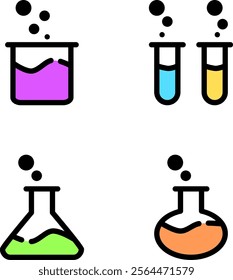 Design Illustration vector graphic of round, square, triangle, and small bottle potion icon with color style. Suitable for science, medical, and game theme.