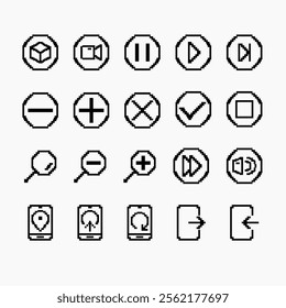 Design Illustration vector graphic of User Interface icon set with line and pixel style. Suitable for UI, mobile design, web design, etc.