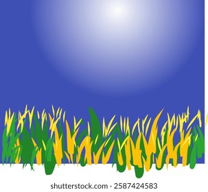 
Design illustration of a view of a corn and rice plantation, on a hot day.