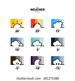 Design Illustration Weather Widget and Icons with Style Typography and Other Elements. Vector Illustration. Concepts Web Banner and Printed Materials. Trendy and Beautiful. 