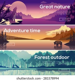 Design illustration for web design development. Landscape with animals.